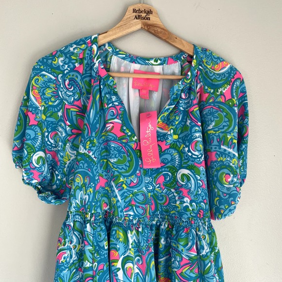 NWT Lilly Pulitzer Shannon Tiered Swing Dress in Seabreeze Blue Women's Size XS - Picture 3 of 16